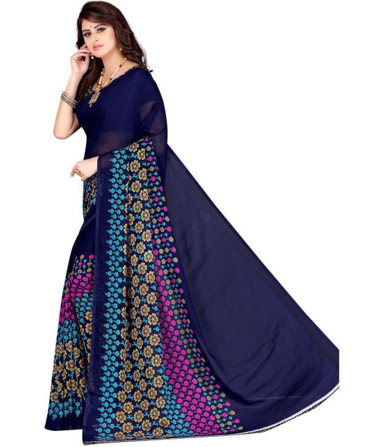 LEELAVATI - Navy Blue Georgette Saree With Blouse Piece ( Pack of 1 ) - Navy Blue