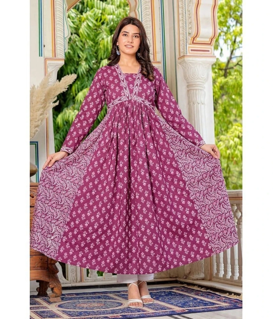 Vbuyz Cotton Printed Anarkali Womens Kurti - Lavender ( Pack of 1 ) - None