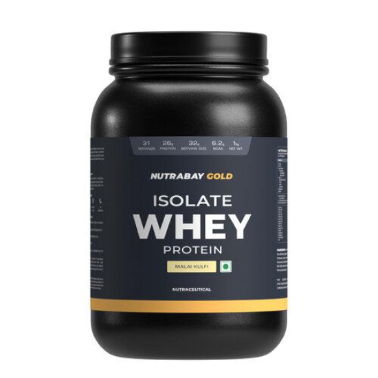 Nutrabay Gold Whey Protein Isolate Powder - 1kg, Malai Kulfi | 26g Protein, 6.2g BCAA | Easy to Digest | NABL Lab Tested | Muscle Growth & Recovery | Rich in Glutamic Acid | For Men & Women