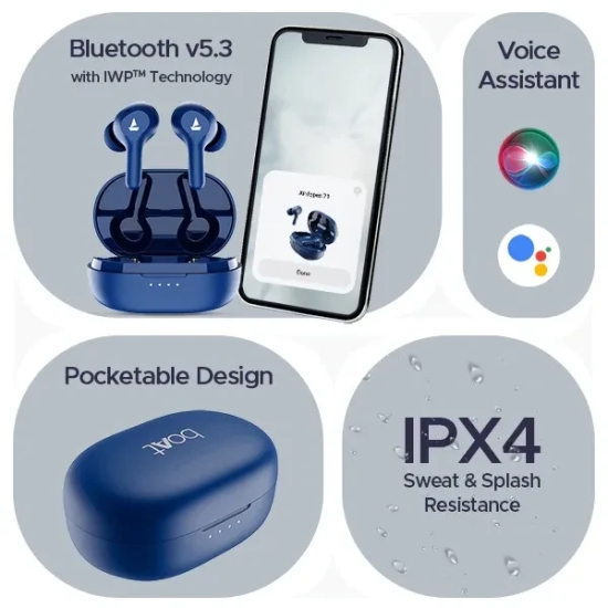 boAt Airdopes 71 | Wireless Earbuds with 40 Hours Playback, BEAST™ Mode, ENx™ Technology, Dual Mic with ENx™ Technology Starry Blue