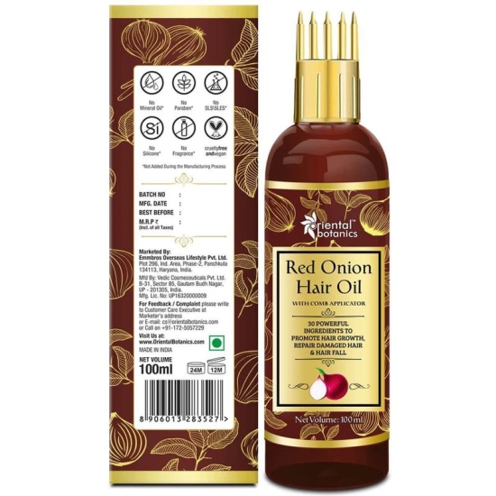 Oriental Botanics Red Onion Hair Oil with Comb Applicator, 100ml