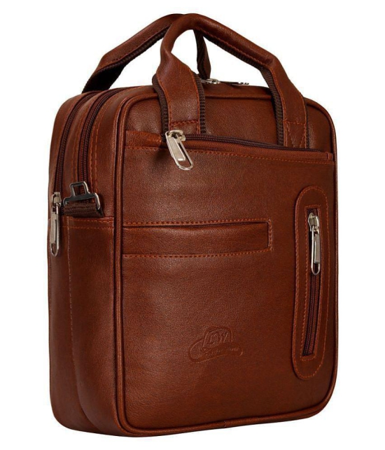 Leather World Messenger Bag Tan Leather Casual Messenger Bag - Tan