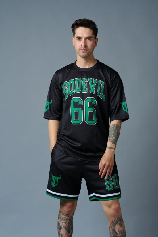 Go Devil 66 (in Green) Printed Black Polyester Co-ord Set for Men M