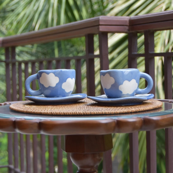 Blue Sky and Clouds Ceramic Mug and Saucer Set-Regular