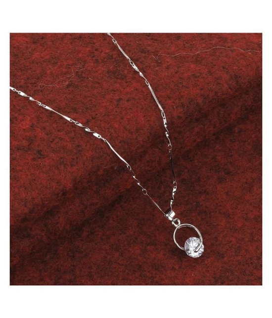 SILVER SHINE  Silver Plated Delicated Stylish Chain Solitaire Diamond Pendant For Women - Silver