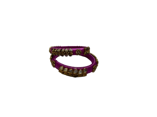 Pink Silk Thread Bangle Set with Kundan Stones