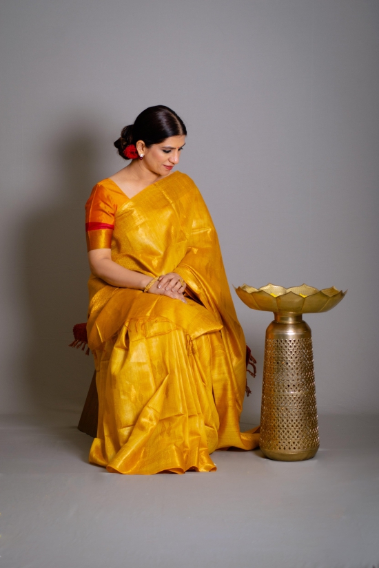 Sunrise Golden Yellow Soft Banarasi Pure Moonga Tussar Silk Saree