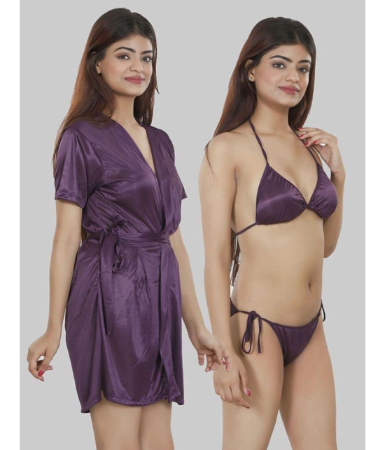 NIVCY - Purple Satin Womens Nightwear Robes ( Pack of 2 ) - None