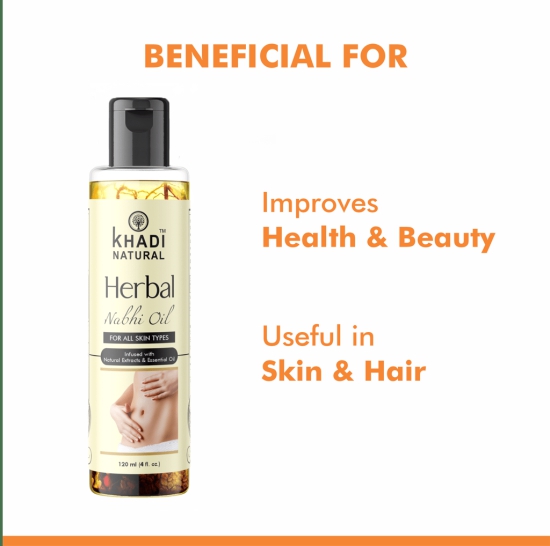 Khadi Natural Nabhi - Oil | 5000 Year Old Kshir Pak Vidhi, Bhringraj & 17 Rare Herbs With 5 Nourishing Oils | No Mineral Oil | 120 ML