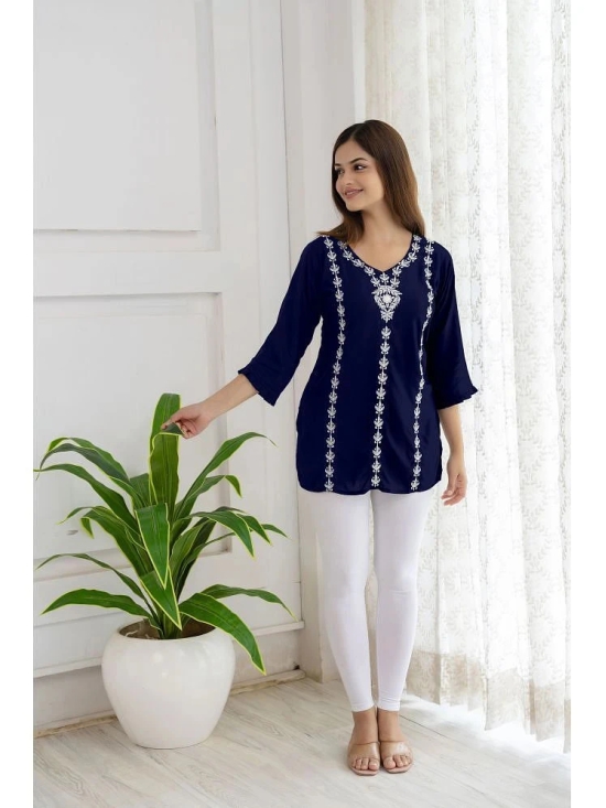 Kapadia Rayon Embroidered Straight Womens Kurti - Navy ( Pack of 1 ) - None