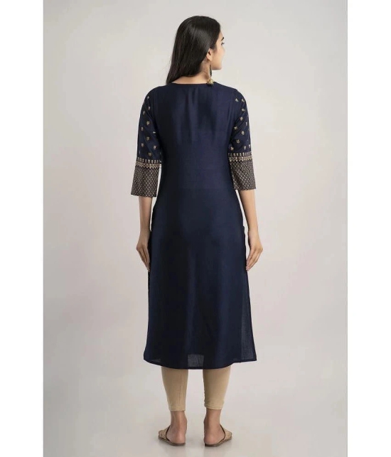 MAUKA - Navy Rayon Womens Straight Kurti ( Pack of 1 ) - None