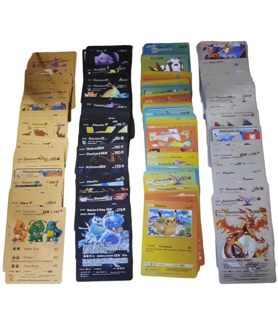 POKEMON 220 Pcs Playing Cards 55 Gold, 55 Silver, 55 Black & 55 Rainbow Cards All Rare Series Set of 220 Cards TCG Deck Box Vstar V Series EX Vmax GX Rare (Gold+Black+Silver+Rainbow)