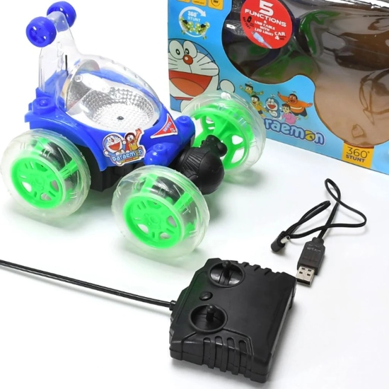 Rechargeable 360 degree stunt rolling remote control car with colourful 3d lights and music for kids