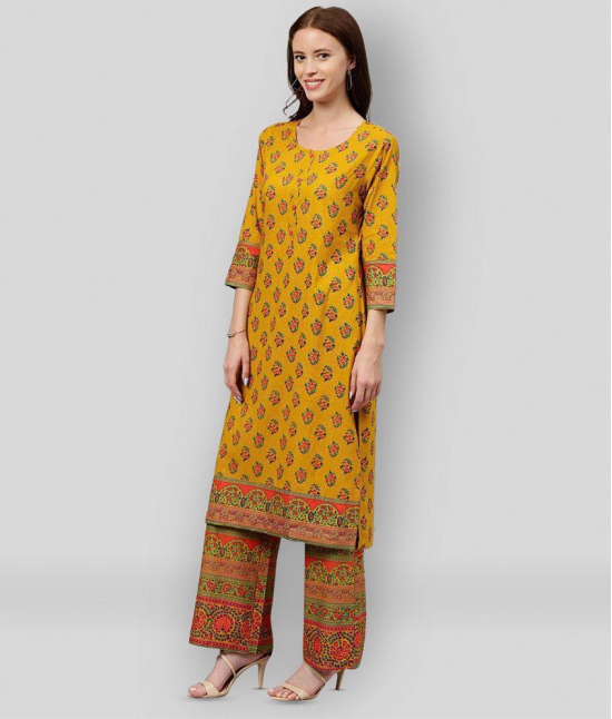 KIPEK - Yellow Straight Cotton Women's Stitched Salwar Suit ( Pack of 1 ) - L