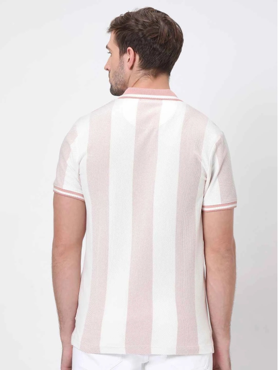 Peach Textured Stripe Slim Fit Polo T-Shirt