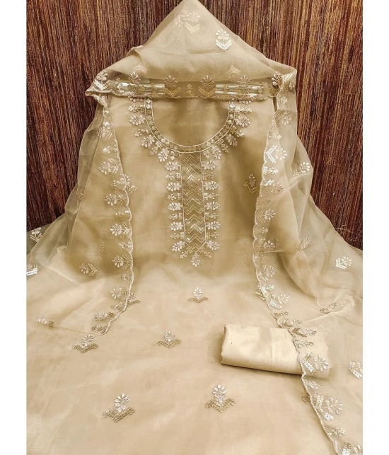 Gazal Fashions Unstitched Organza Embellished Dress Material - Beige ( Pack of 1 ) - Beige