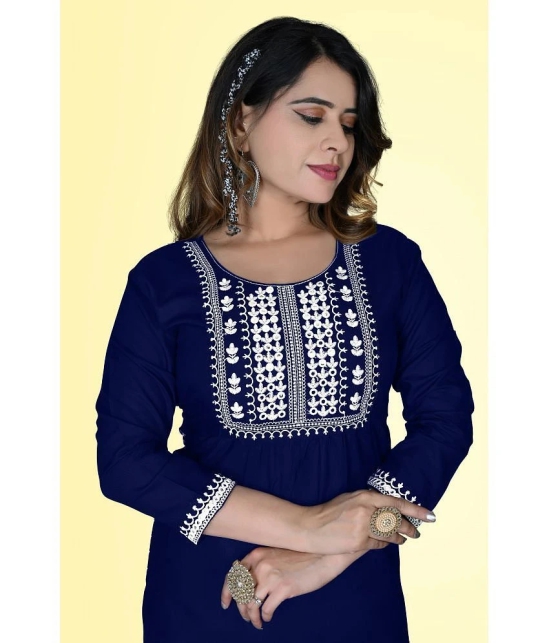 haya fashion - Navy Rayon Womens Straight Kurti ( Pack of 1 ) - None