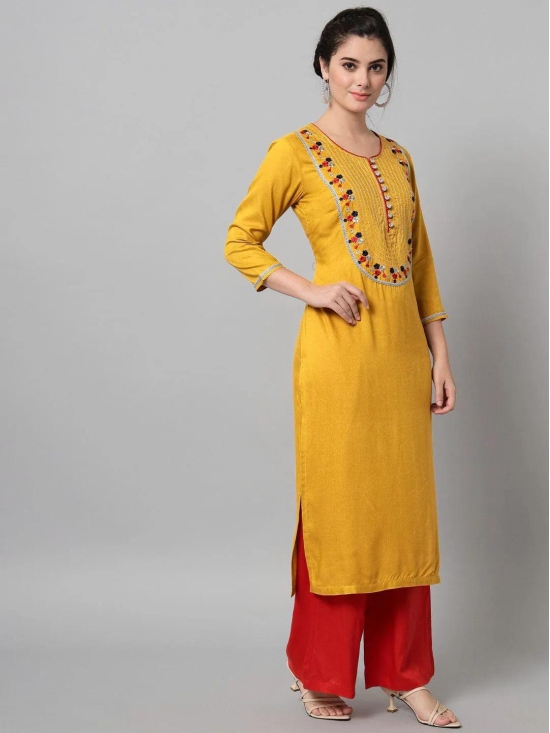 Charming Geometric Printed Mustard Rayon Embroidered Kurta Trouser Set With Dupatta for Women.-SMALL