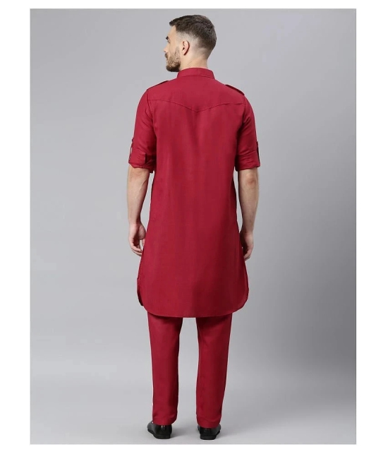 Hangup Maroon Cotton Blend Pathani Suit Pack of 3 - None