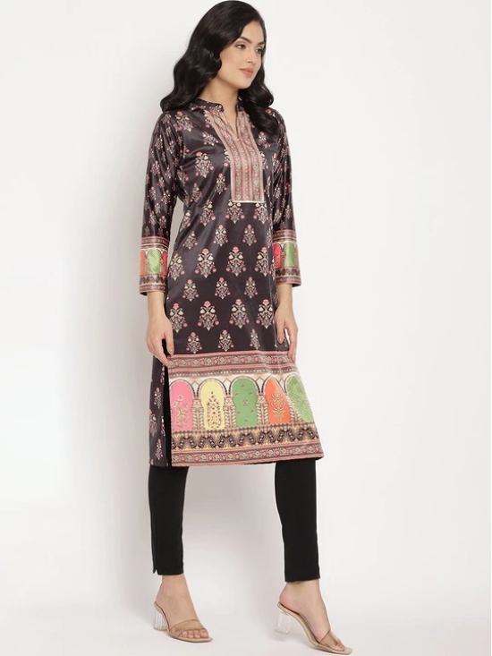 Women Black & Peach Ethnic Motifs Printed Velvet Kurta