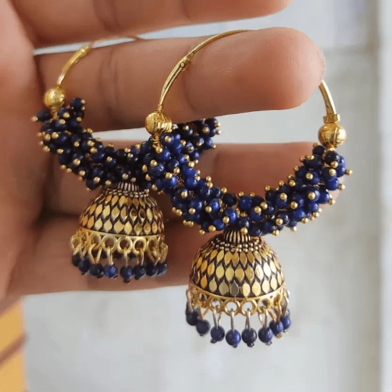 Trditional Ethnic Long and Layered Blue color Oxidised Bali Earrings for Women Alloy Jhumki Earring, Drops & Danglers, Chandbali Earring, Earring Set