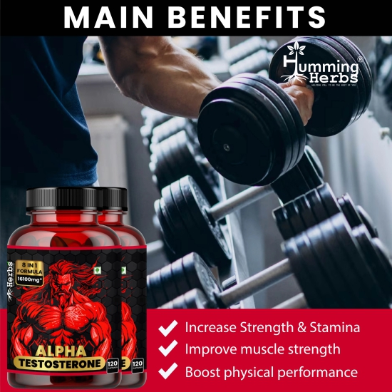 Humming Herbs Alpha Testosterone Booster, 120 Capsules | 8in1 | 16100mg equvivalent| Powerful Combination of Tongkat Ali, Fadogia,Horny Goat Weed, Beet Root and Arginine - Pack of 2