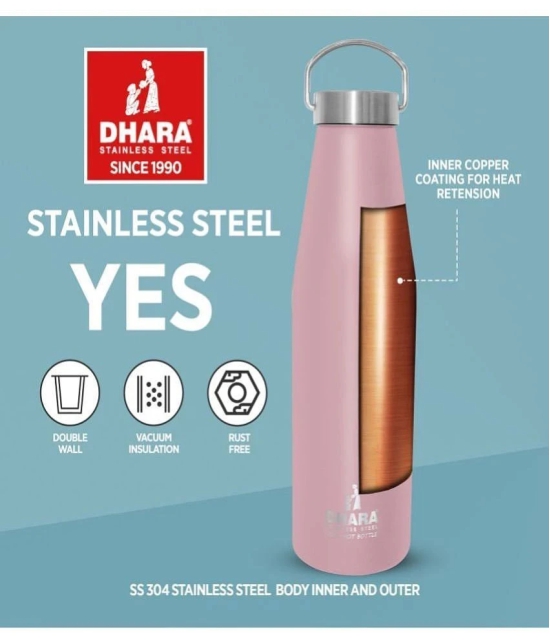 Dhara Stainless Steel Yes 24 plus 1000 Pink  Pink Cola Water Bottle 1000 mL ( Set of 1 ) - Pink