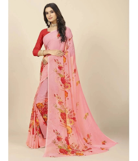 Rangita Women Floral Printed Georgette Saree With Blouse Piece - Peach - Peach