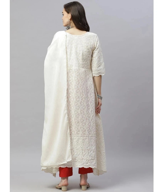 miravan - White Cotton Womens Anarkali Kurti ( Pack of 1 ) - None