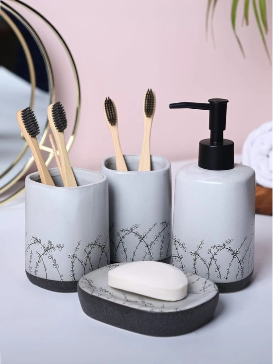 Grey Ceramic Bathroom Essentials - Cylindrical, Square, and Rectangular Shapes