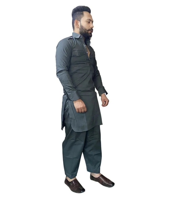 Preen Olive Green Cotton Blend Pathani Suit Pack of 1 - None