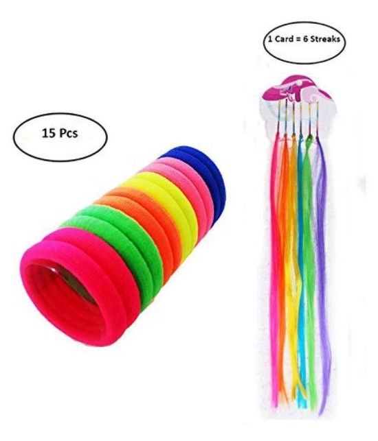 FOK 15 Pcs Cotton Rubber Bands Clip In Hair Extension Multi Colour