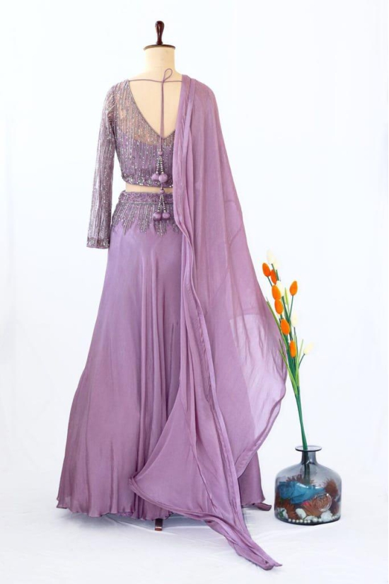 Lavender Embroidered Lehenga Set  in Purple