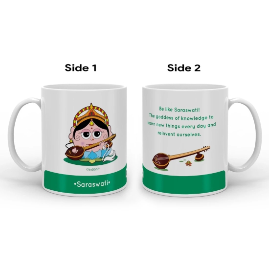 Indigifts Diwali Gift For Family & Friends Be like Saraswati Printed Green Coffee Mug 330 ml - Farewell Gift| House Warming Gift Items| Religious Gift Items| Gift for Family & Office Colleagues