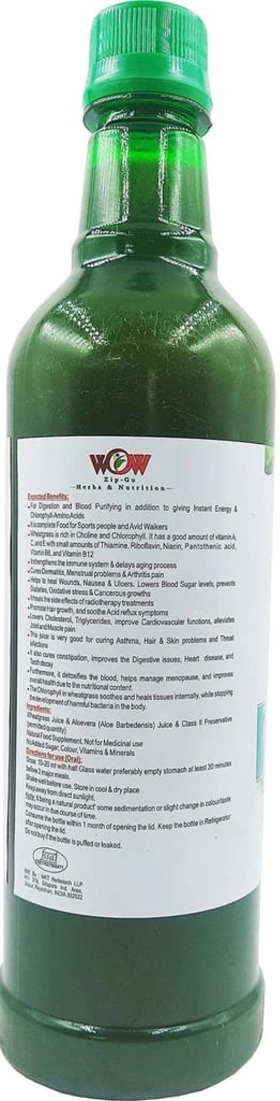 WOW ZIP - GO HERBS & NUTRITION Aloevera Wheatgrass Juice 750Ml 4+4 Free ( Pack of 8) and Free Raw Honey 55g x8