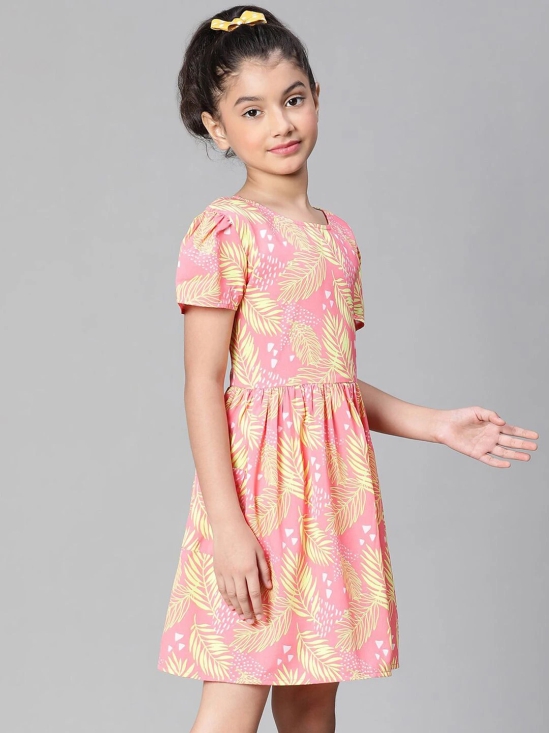 Oxolloxo Girls Tropical Printed Puff Sleeves Fit & Flare Dress