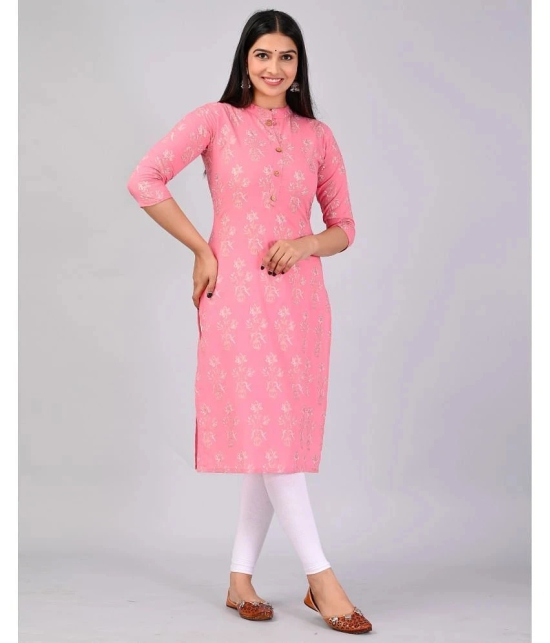 MAUKA Rayon Printed Straight Womens Kurti - Pink ( Pack of 1 ) - None