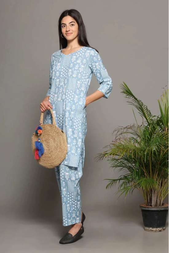 BREATHABLES Women Cotton Printed Loungewear Kurta and Pants Co-ord Set 3/4 Sleeve  V Neck Comfort Loose Fit (Night Wear | Co-ord set | Lounge Wear Set)