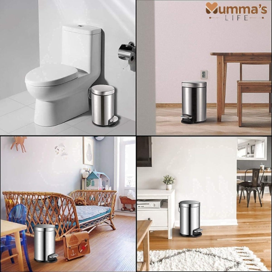 Mumma's LIFE Stainless Steel Plain Pedal Bin with Plastic Bucket And Lid | Garbage Bin Trash Can, Round Shape Dustbin For Home, Bathroom, Kitchen, Room, Office (Pedal Bin 12 * 20inch 22LTR)