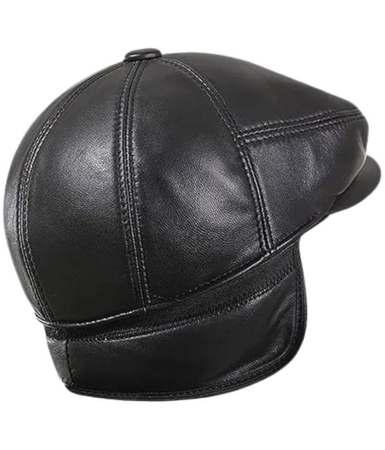 Zacharias Black PU Leather Mens Cap ( Pack of 1 ) - Black