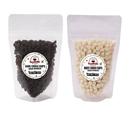 foodfrillz Dark & White Choco Chips Combo (50g x 2), 100 g