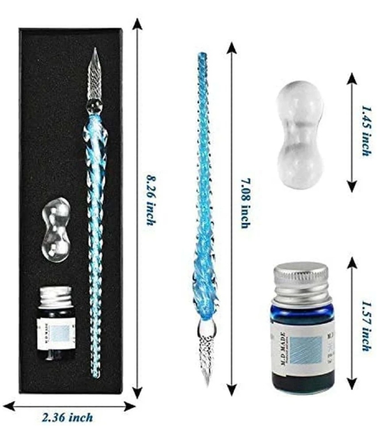 Pindia Jellyfish Glass Dip Pen Ink Set With Penholder For Writing Signature And Business Gift, Black