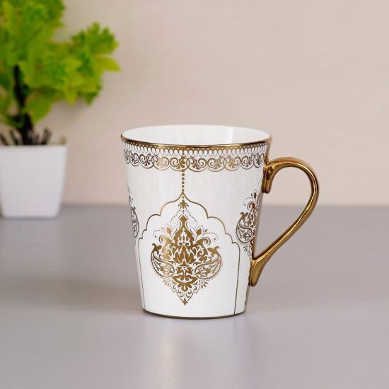 Femora Heritage Gold Coffee Mug Milk Mug, 330 ML, Set of 2 (Not Microwave Safe)