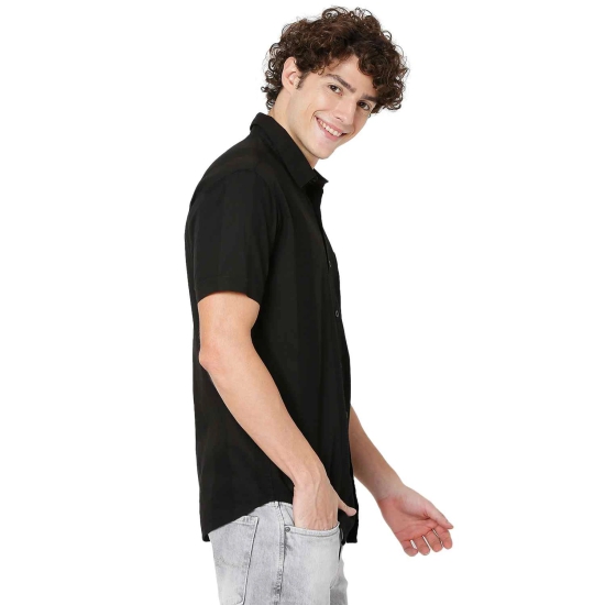 Black Dobby Slim Fit Casual Shirt