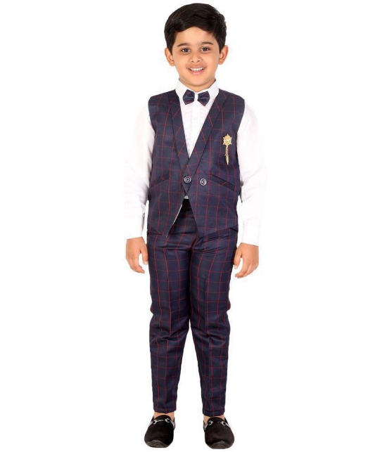 DKGF Fashion - Navy Blue Cotton Blend Boys Shirt & Pants ( Pack of 1 ) - None