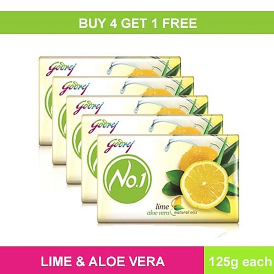 Godrej No 1 Bathing Soap - Lime & Aloe Vera, 125 G - Buy 4 Get 1 Free