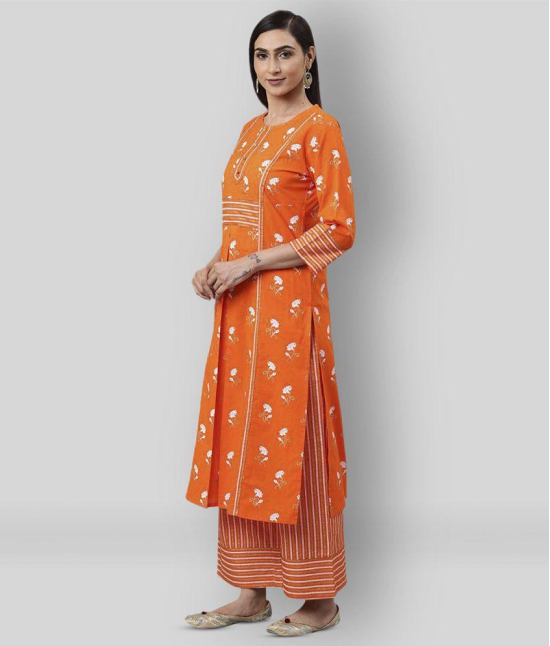 Yash Gallery - Orange Front Slit Cotton Womens Stitched Salwar Suit ( Pack of 1 ) - L