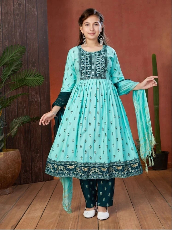 Aarika Sea Green Rayon Girls Anarkali Suit Set ( Pack of 1 ) - None