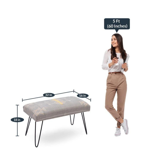 Mango Wood Bench In Cotton Grey Colour With Metal Legs-Grey