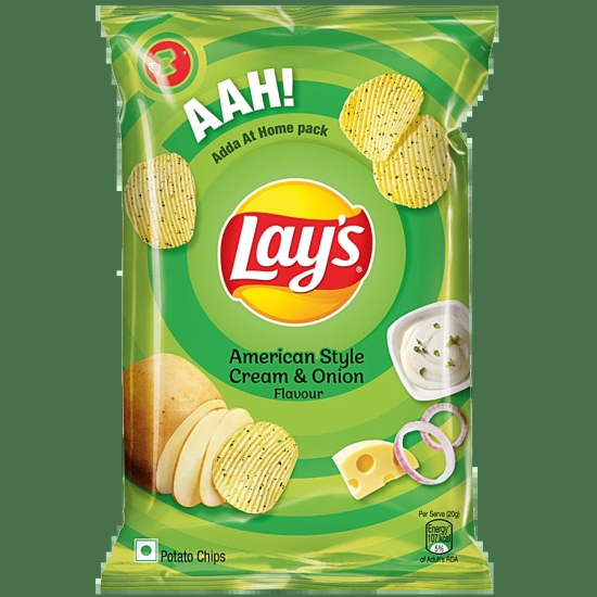 Lays Potato Chips - American Style Cream & Onion Flavour, Crunchy Snacks, 157 G